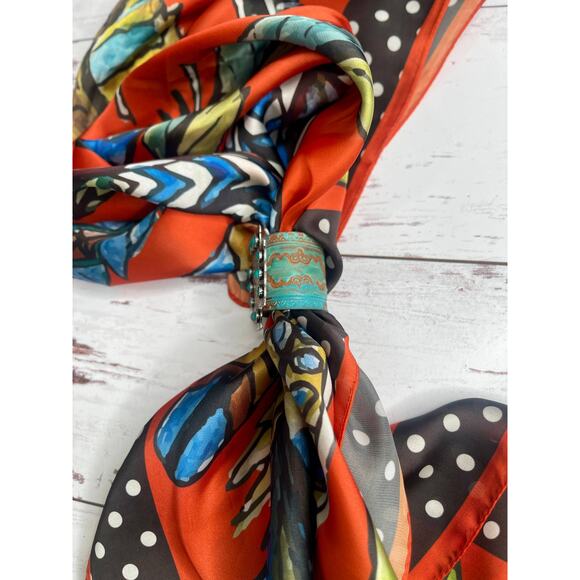 Western Southwestern Hat Hugger Wild Rag Scarf Slide Rectangle 6 Stone Concho - Picture 4 of 7